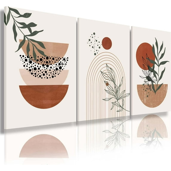 Boho Wall Art Prints, Boho Wall Decor, Abstract Geometric Prints Black Beige Terracotta Minimalist Art, Natural Framed Canvas Prints Artwork For Living Room Bathroom Bedroom Wall Decor