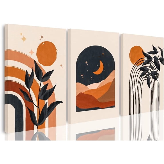Boho Wall Art Prints Boho Wall Decor Mid Century Modern Wall Art Set of 3,Geometric Natural Artwork Prints Black Beige Terracotta Minimalist Art for Living Room Bathroom Bedroom Decor 12"x16"