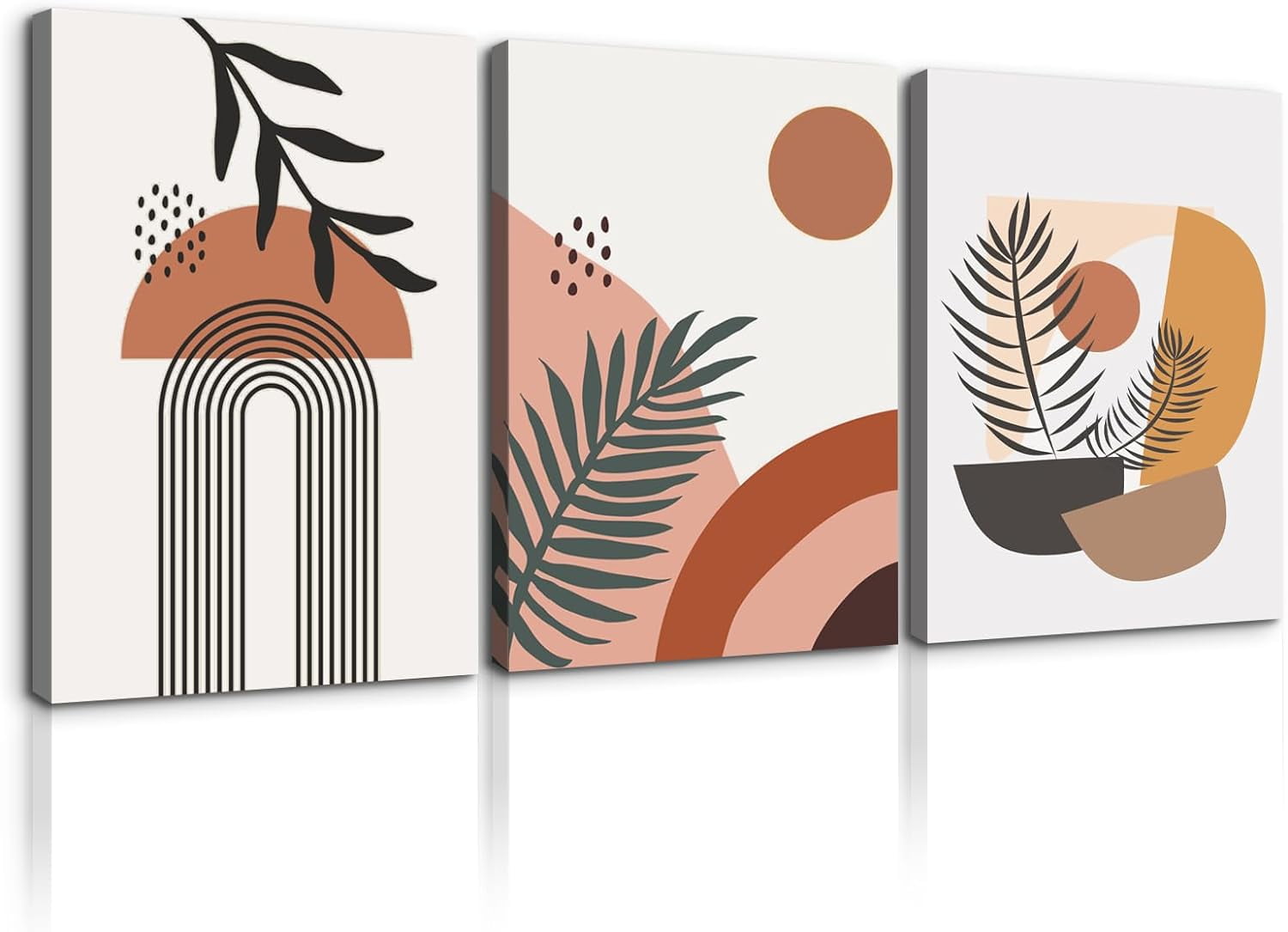 Boho Abstract Geometric Framed Canvas Prints, 12x16 inches, Set of 3
