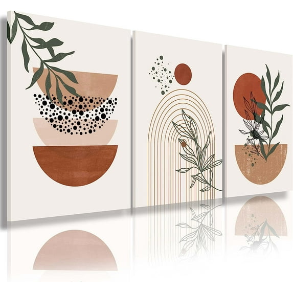 Boho Wall Art Prints, Boho Wall Decor, Abstract Geometric Prints Black Beige Terracotta Minimalist Art, Natural Framed Canvas Prints Artwork For Living Room Bathroom Bedroom Wall Decor