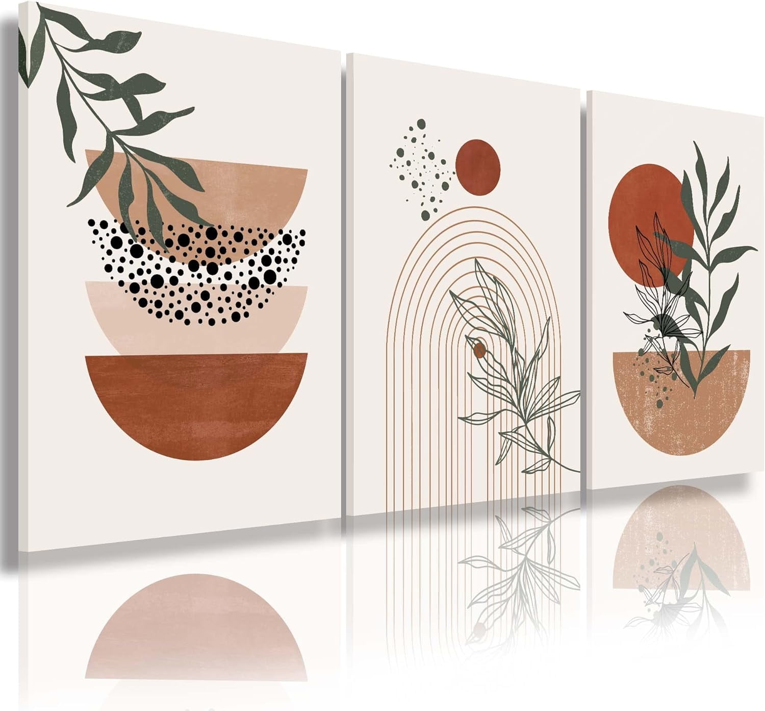 Boho Abstract Geometric Framed Canvas Prints, 12x16 inches, Set of 3
