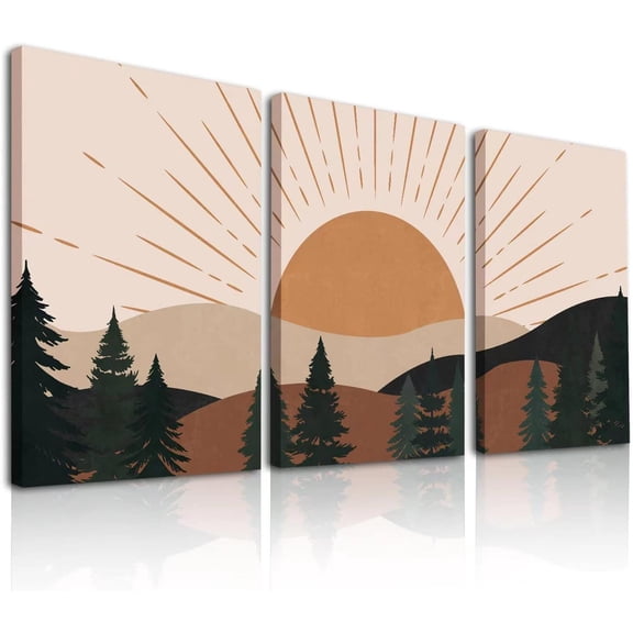 Boho Wall Art Prints Set of 3 Boho Wall Decor Mid-Century Modern Wall Prints, Minimalist Boho Wall Decor Canvas Boho Wall Art Decor for Living Room, Bedroom, Bathroom, Home (Framed, 12x16inch)