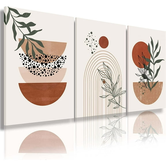 Boho Wall Art Prints, Set of 3 Prints, Abstract Geometric Prints Black Beige Terracotta Minimalist Art, Natural Framed Canvas Prints Artwork For Living Room Bathroom Bedroom Wall Decor