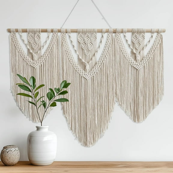 Boho Wall Art Rope Woven Tapestry Wall Hanging, Handmade Bohemian Art Decor with Tassel Craft Ornament for Bedroom Living Room Apartment Nursery