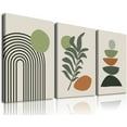 thumbnail image 1 of Boho Wall Art Sef of 3, Mid-Century Modern Prints, Neutral Geometric Boho Wall Decor Sun Moon Palm Leaf Beige Green Canvas Artwork, Minimalist Boho Poster Paintings for Bedroom Living Room Bathroom, 1 of 6