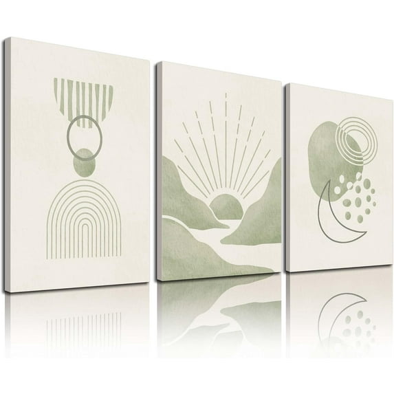 Boho Wall Art Set of 3, 12x16in, Minimalist Boho Wall Decor Mid-Century Modern Wall Art Print, Neutral Geometric Canvas Artwork Wall Decor Posters for Living Room, Bedroom, Bathroom