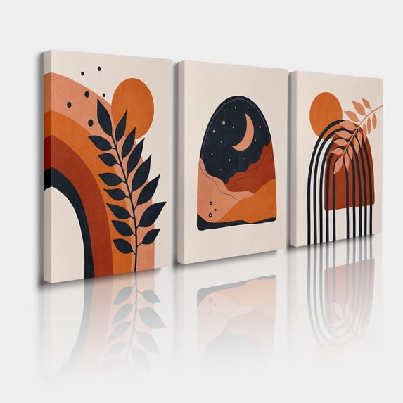 Boho Wall Art Set Of 3 Boho Art Prints Boho Room Decor Mid Century Modern Minimalist Terracotta Art Gallery Art Neutral Abstract Geometric Wall Decor Black Beige Orange Artwork Pictures 12"x16"