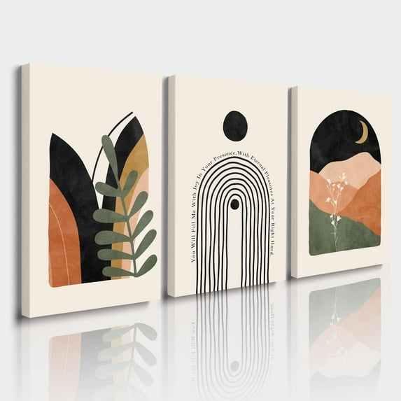 Boho Wall Art Set of 3, Boho Decor for Bedroom Mid Century Wall Decor Modern Art Prints Abstract Paintings Black Beige Orange Art Boho Room Decor PSALM 16:11 for Home Office College 12"x16"