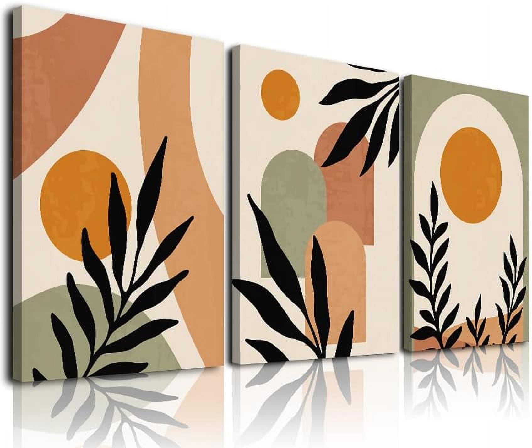 Boho Wall Art Set of 3, Boho Room Decor, Mid-Century Modern