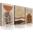 thumbnail image 1 of Boho Wall Art Set of 3, Boho Room Decor, Mid-Century Modern Wall Art Prints, Framed Neutral Abstract Geometric Canvas Prints Orange Brown Sun Desert Leaf Minimalist Artwork 12" X 16" Ready To Hang, 1 of 6
