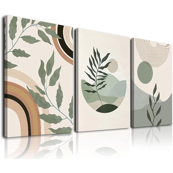 Boho Wall Art Set Of 3, Mid-Century Modern Wall Art, d Canvas Paintings Neutral Abstract Geometric Prints Sun Desert Plant Rainbow Nature Minimalist Artwork Boho Wall Decor for Bathroom Bedroom