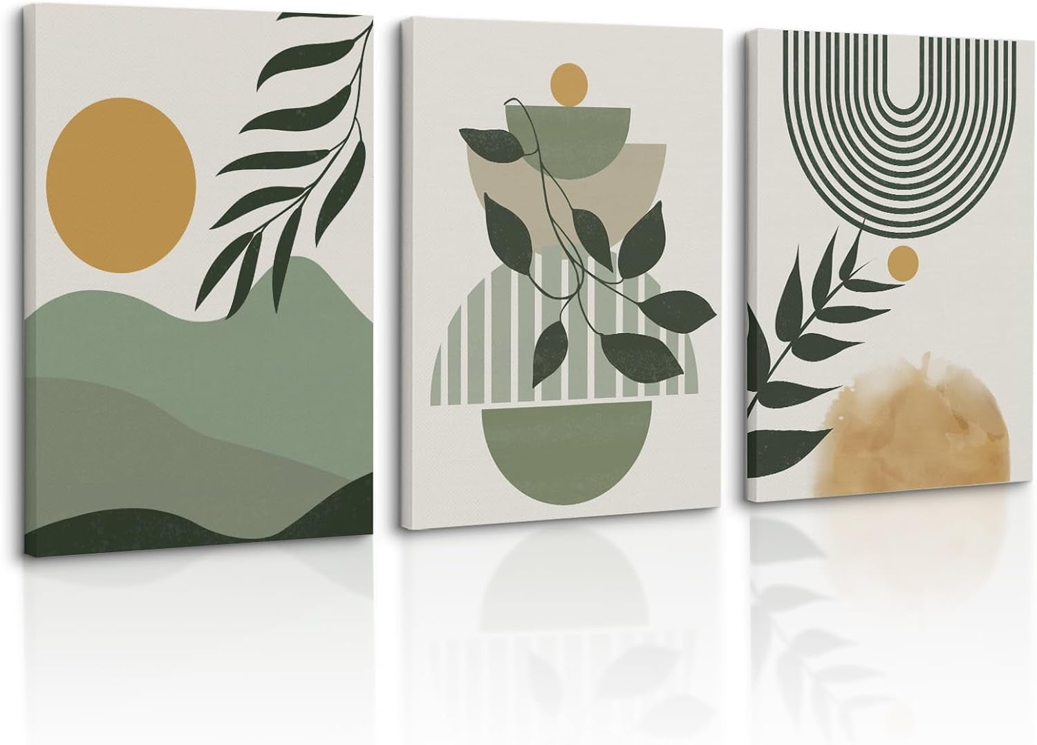 Boho Wall Art Set of 3 Minimalist Botanical Geometric Canvas Prints 12 ...