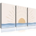 thumbnail image 1 of Boho Wall Art Set of 3, Neutral Geometric Sun Rising on the Sea Minimalist Art Framed Canvas Prints Artwork, Mid Century Modern Boho Sun Wall Art Decor for Bathroom, Bedroom, Living Room, Office, 1 of 6