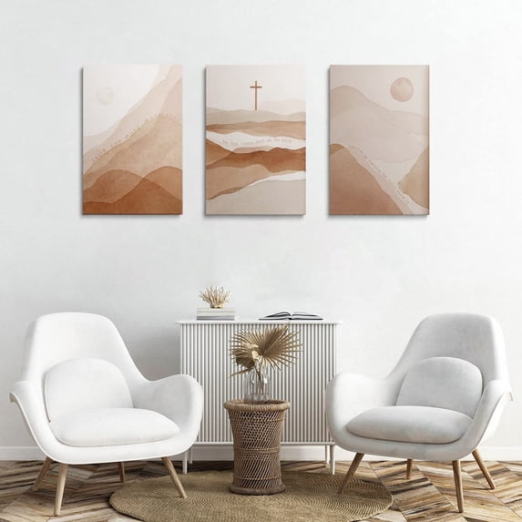 Boho Wall Art Set of 3,Sun and Moon Art Bible Verse Prints Minimal Desert Wall Decor Mid Century Modern Art Wall Decor Boho Minimalist Wall Art Christian Home Decor Boho Paintings Beige 12"x16"