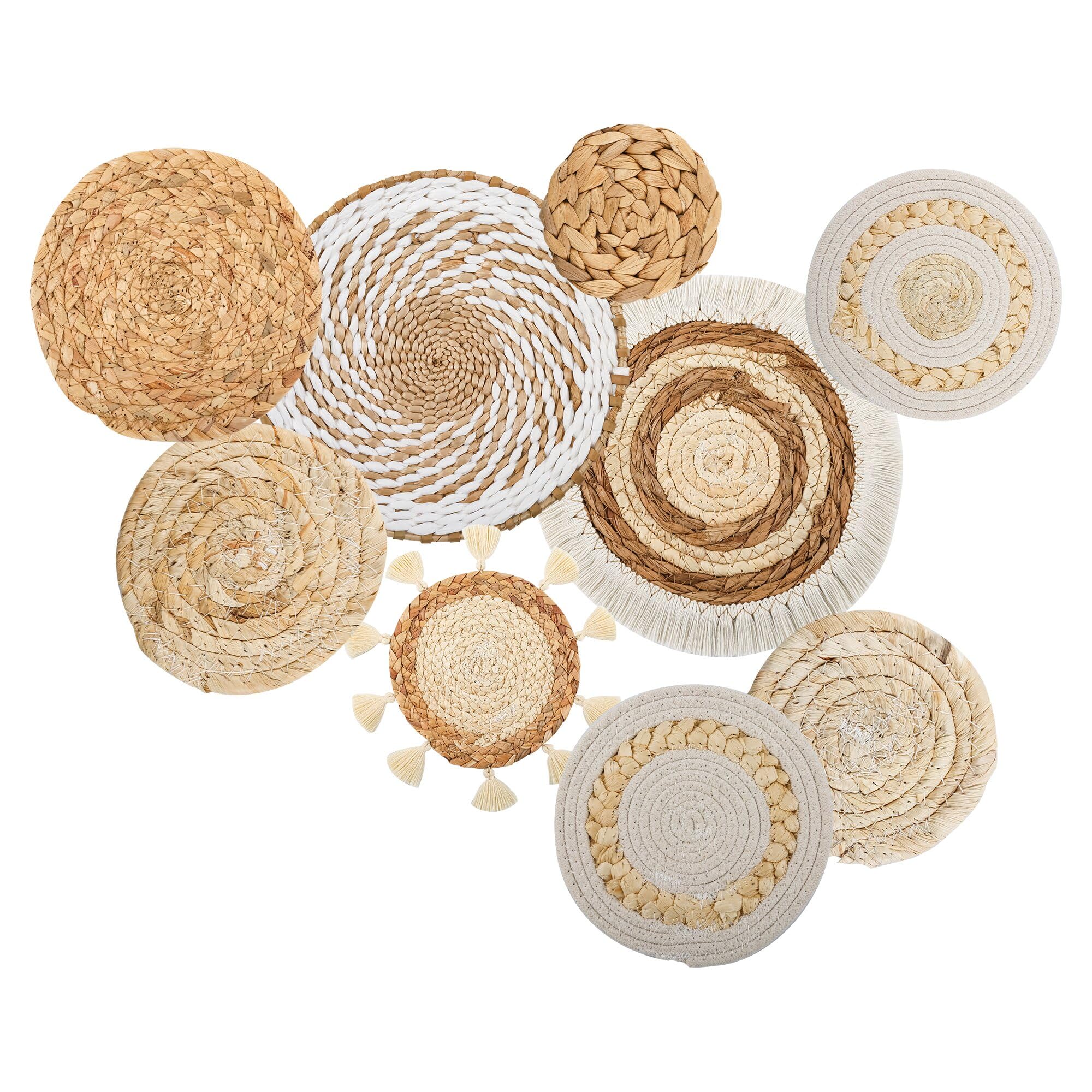 Boho Wall Basket Decor Set of 9, Woven Wall Decor Seagrass Rattan ...