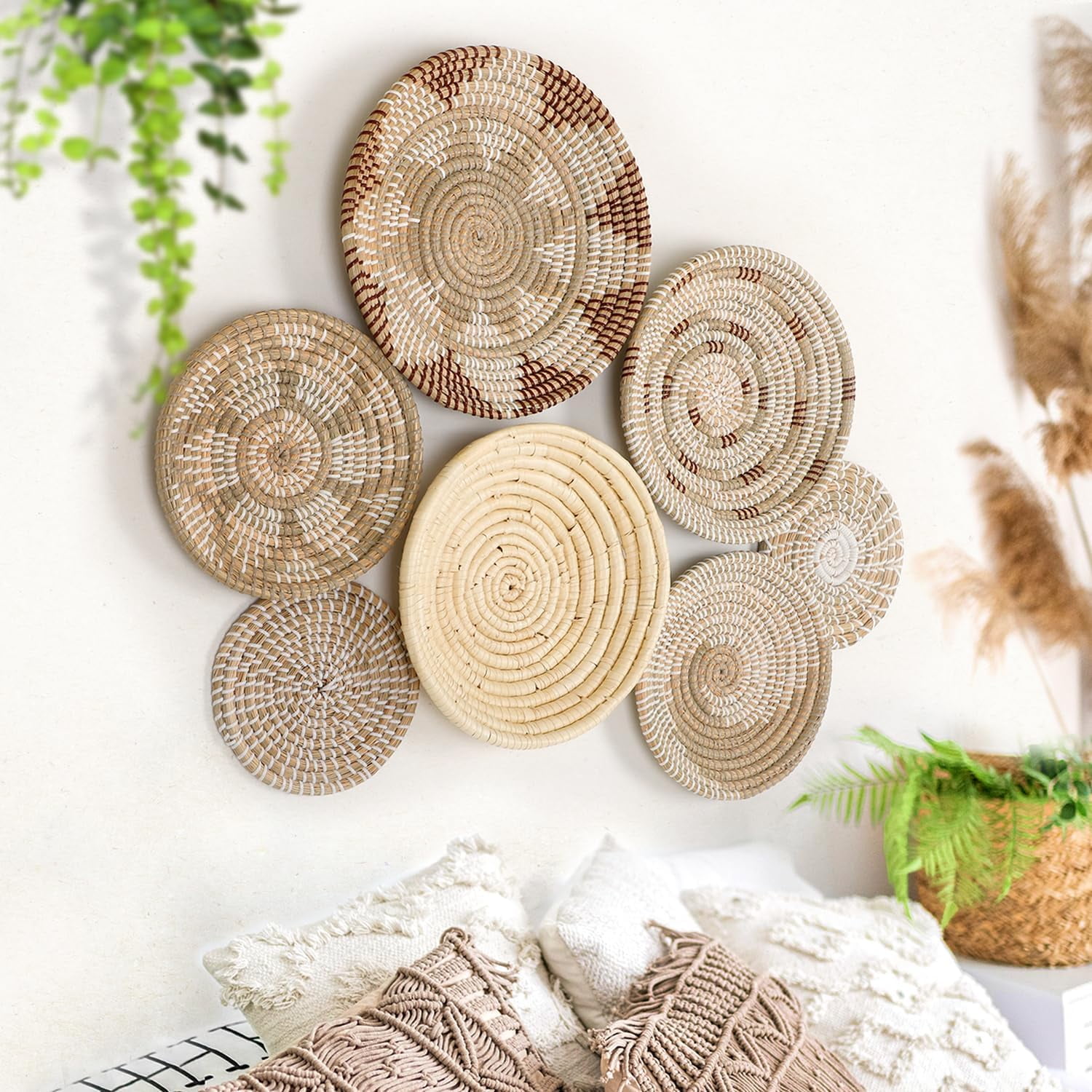 Handcrafted Seagrass Round Wall Basket Set in Natural Tones