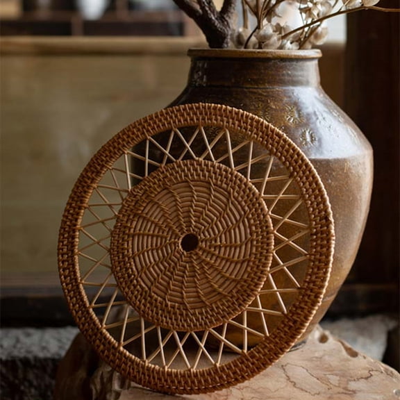 Boho Wall Basket Decor Woven Rattan Wicker Hanging Decorative Baskets - Rattan Wall Art Basket for Storage or Gift for Rustic Bohemian Farmhouse Home Living Room Bedroom Kitchen