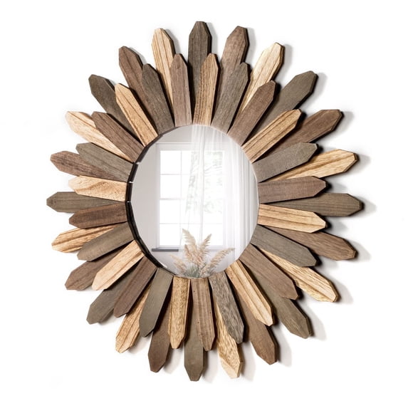 21 inch Boho Wall Mirror Rustic Wood Decorative Mirror for Room Decor ...