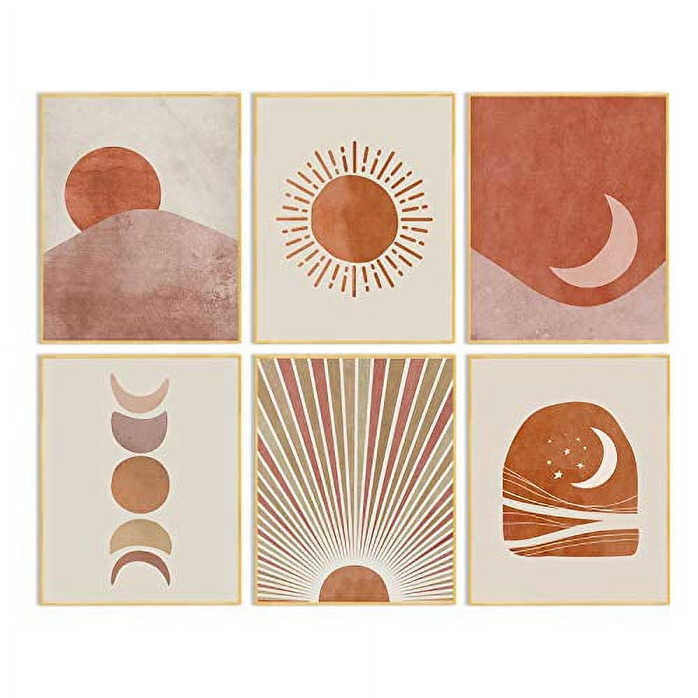 Boho Wall Decor Art Prints Minimalist Mid Century Modern Abstract Line Artwork  Bohemian Pictures Sun Moon Posters Canvas Painting Home Living Room Bedroom  Bathroom Decorations 8x10inches Unframed