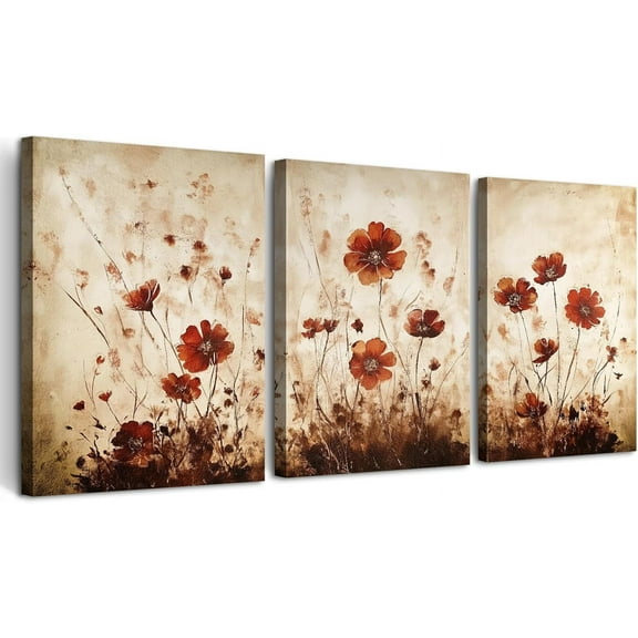 Boho Wall Decor for Bedroom Canvas Wall Art for Living Room Office Decorations Flowers Wall Pictures Watercolour Paintings Artwork Modern Aesthetic Bathroom Home Decor 3 Piece Ready to Hang