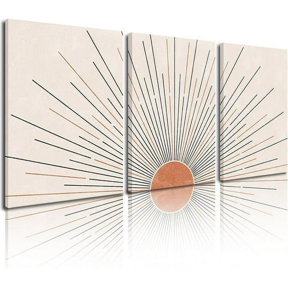 Boho Wall Decor for Bedroom Sun Wall Pictures Mid Century Modern Minimalist Boho Wall Art Prints for Nursery Room Decor Sunrise on the Horizon Neutral Geometric Illustrations Line Artwork 12"x16"