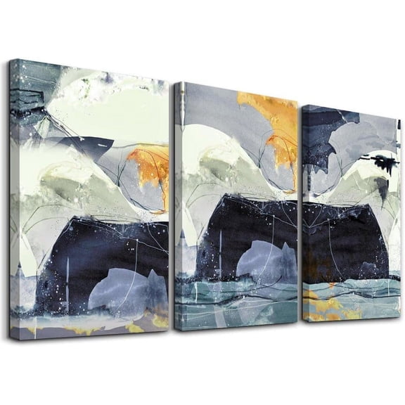 Boho Wall Decor Living Room Canvas Wall Art For Bedroom Abstract Ink Wall Paintings Framed Wall Decorations For Office Minimalist Posters Wall Pictures For Room Home Decoration 3 Piece Set