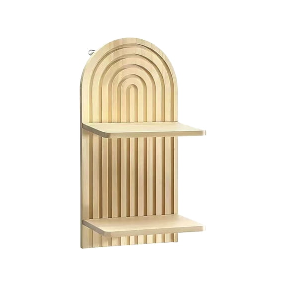 Boho Wall Decor Wall Shelf 12" Mid Century Modern Decor Hanging Shelf 2-Tier Wooden Floating Shelves For Home Bathroom Bedroom Living Room Office Holding Planter Decoration Natural