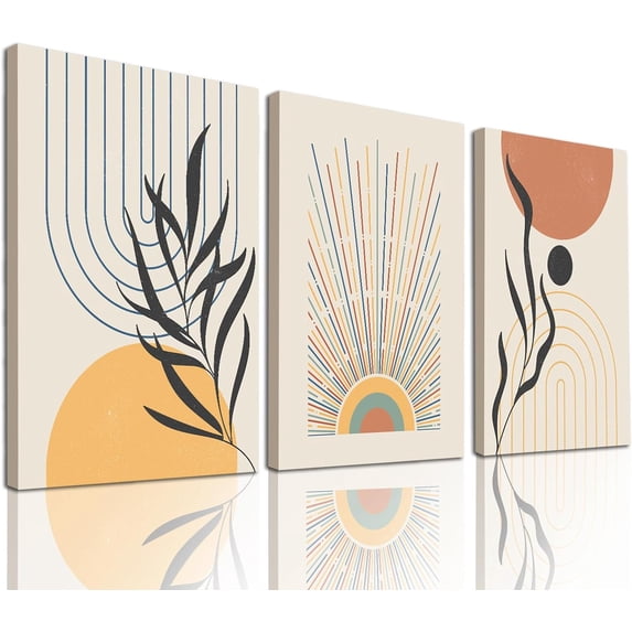 Boho Wall Decor Set of 3 Colorful Trendy Modern Wall Art Prints Abstract Minimalist Prints, Geometric Posters Canvas Boho Wall Art Decor for Living Room, Bedroom, Bathroom, Home (Framed 12x16")