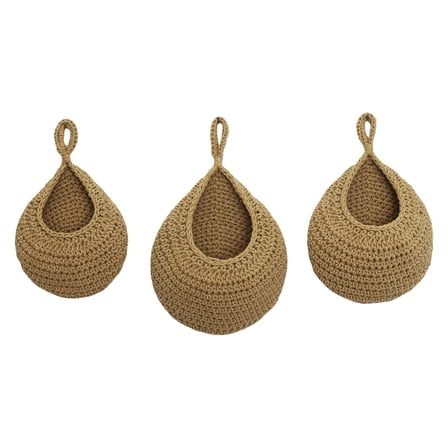 Boho Wall Hanging Baskets Set of 3 - Handwoven Linen Rope Storage Baskets for Kitchen, Fruits & Vegetables Organization, Decorative Hanging Planters for Living Room, Bedroom and Office