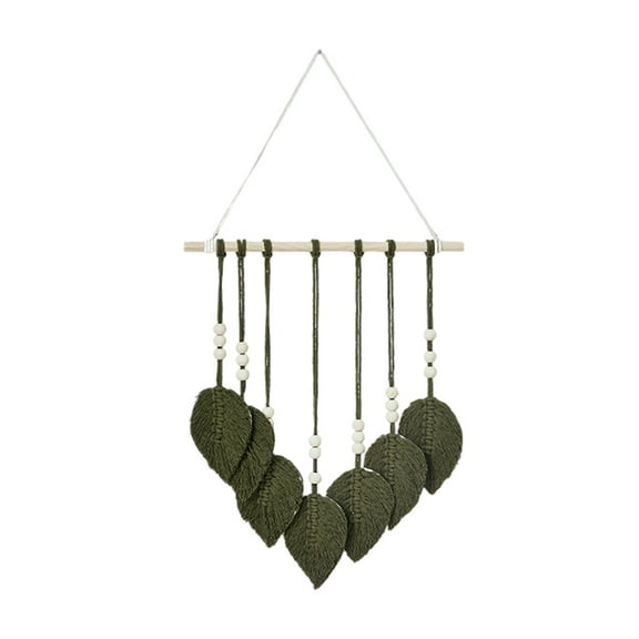 Boho Wall Hanging Decor,Handmade Woven Leaves Tapestry with Feather & Yarn Tassels,Macrame Wall Art for Nursery,Bedroom,Living Room,and Apartment Home Backdrop