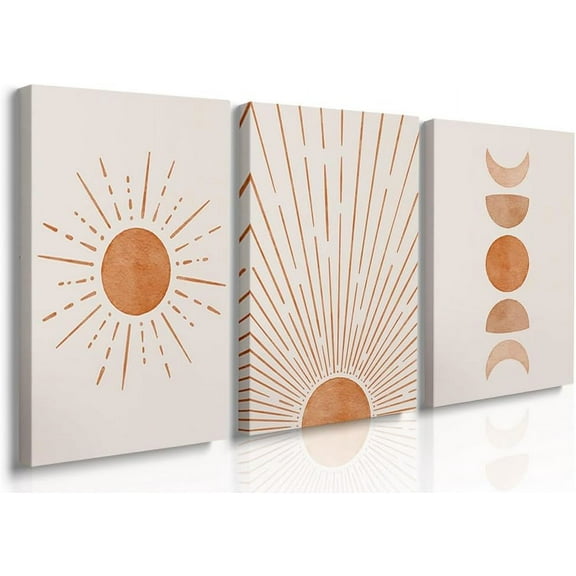 Boho Wall Prints,Boho Wall Decor,Set of 3 Boho Prints,Boho Sunshine Prints, Boho Wall Art,Sun Phase Wall Art,Boho Home Decor,Modern Neutral Home Decor for Living Room, Bedroom, Bathroom 12"x16"