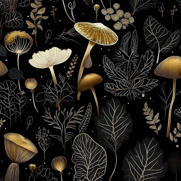 Boho Wallpaper Peel And Stick Dark Floral Contact Paper 17.5 X 393 Vinyl Self Adhesive Vintage Mushrooms Wall Mural Leaf Wall Paper For Room Countertop Drawer Decor GoldenBlack