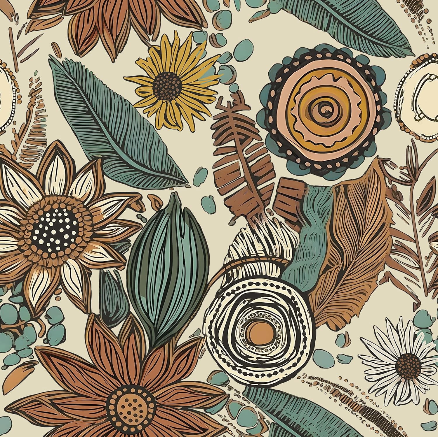 Boho Wallpaper Peel and Stick,Vintage Floral Contact Paper 17.5" x 118", Retro Botanical Flowers Wall Paper Self Adhesive Removable Waterproof for Walls Shelves Cabinet Table (Beige,Brown, Blue)