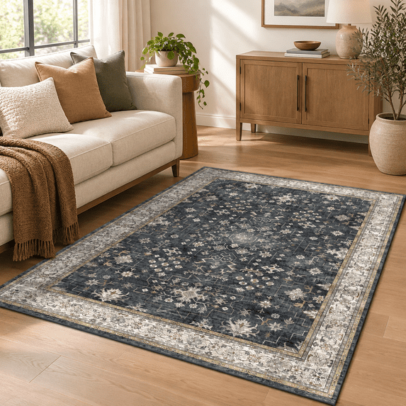 Boho Washable 4x6 Entryway Rug - Non-slip Low Pile Geometric Area For ...
