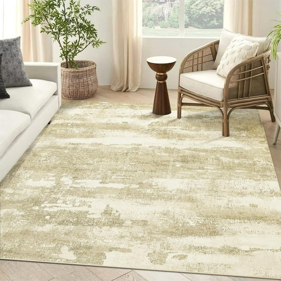 Boho Washable Area Rugs For Living Room, Vintage Oriental Soft Non-Slip Bedroom Cream Carpet, Farmhouse Distressed Low-Pile Indoor Floor Rug For Dorm Home Office Decor, Ivory/Grey