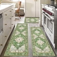 thumbnail image 1 of Boho Washable Kitchen Rugs Sets of 3, Non Slip Kitchen Mats for Floor with Rubber Backing, Waterproof & Stain Resistant Thick Carpet Runner Throw Rug for Kitchen, Laundry Room, Hallway, Green, 1 of 6