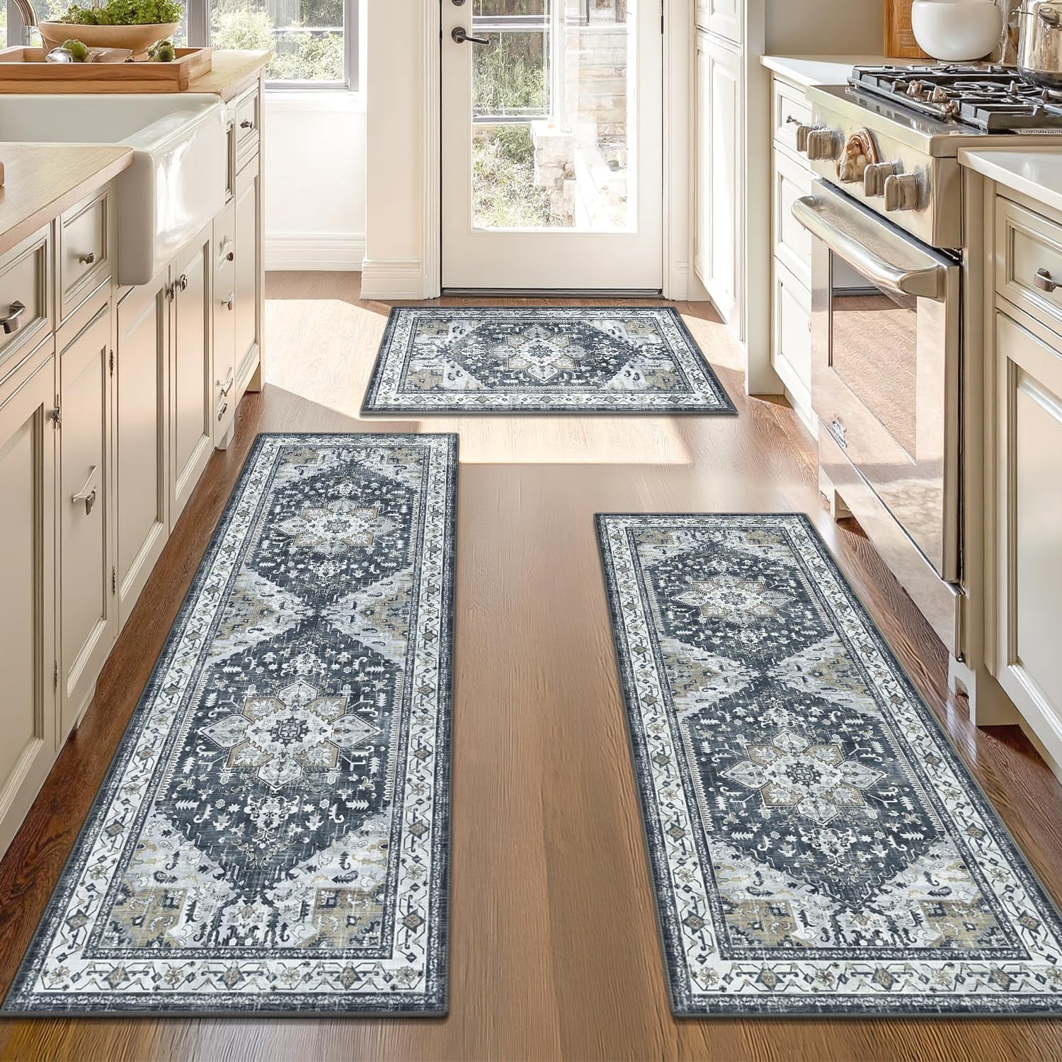 Looking Kitchen Rugs Boho Washable Kitchen Rugs Sets of 3, Non Slip Kitchen Mats for Floor ...