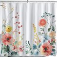 Boho Watercolor Floral Shower Curtain White Background Pastel Colors