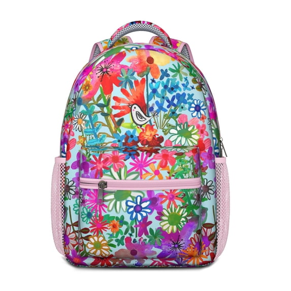 Boho Watercolor Flower Backpack - Stylish Waterproof Daypack for Commuters