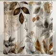 Boho Watercolor Leaves & Flowers Shower Curtain on Beige Brown Grey