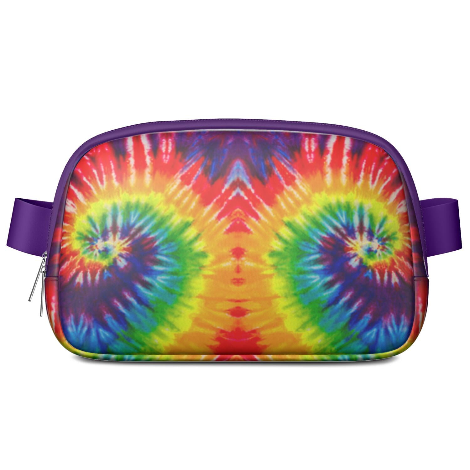 Boho Watercolor Tie Dye Fanny Pack – Multicolor Abstract Pattern Waist Bag with Hippie Rainbow & Retro Design