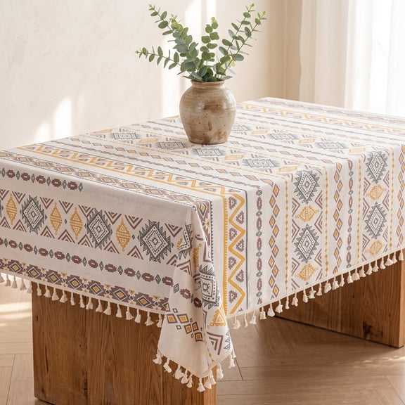 Boho Waterproof Oil-Proof Tablecloth, Wear Resistant Anti-Stain Rectangular Table Cover, Decorative Tassel Table Cloth for Dining Table Coffee Table