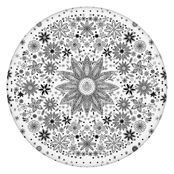 Boho Waterproof Round Tablecloth Oxford Fabric Elastic Fit for 45-52” Tables, Great for Apartment Dining, Camping, and Backyard BBQs