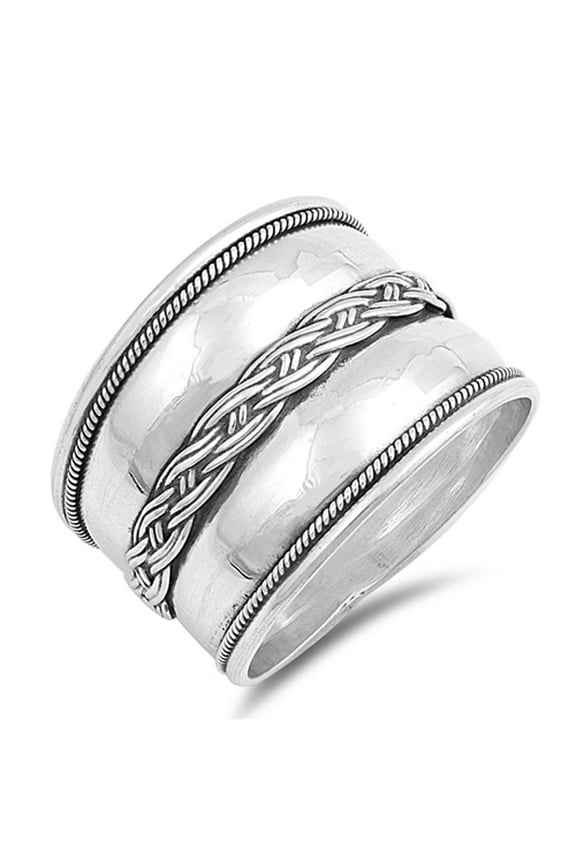 Boho Weave Criss Cross Knot Bali Wide Ring .925 Sterling Silver Band Jewelry Female Male Size 8