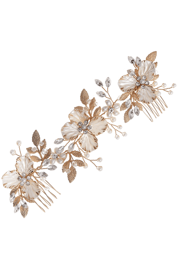 Boho Wedding Hair Accessory - Ceramic Flower & Gold Leaf Headband for Bride - Rustic Hair Jewelry