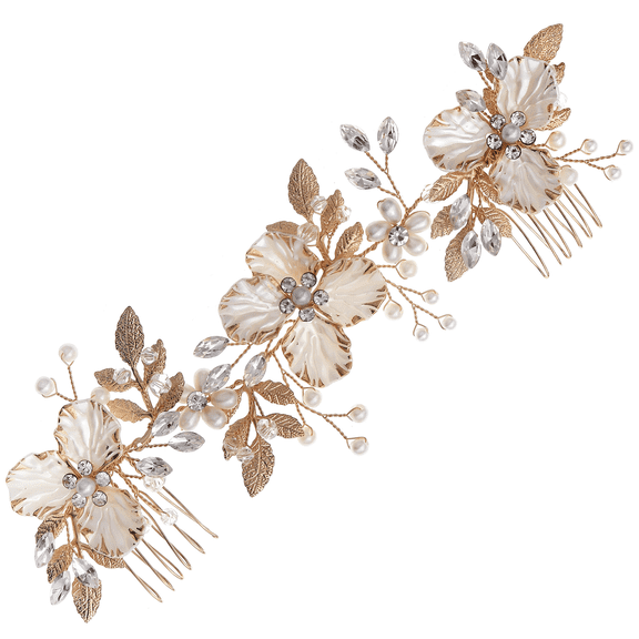 Miallo Boho Wedding Hair Accessory - Ceramic Flower & Gold Leaf Headband for Bride - Rustic Hair Jewelry