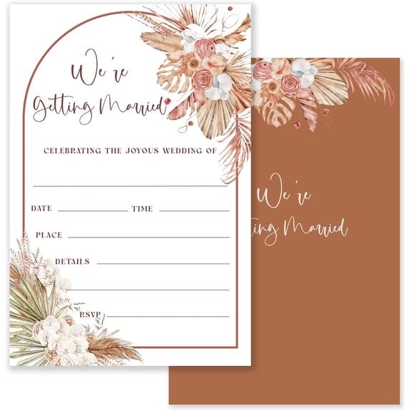 Boho Wedding Invitations, Set of 20 4x6 Inch – Boho Rustic Wedding Invitations with Envelopes, Dried Floral Design Marriage Announcement Cards.(022)
