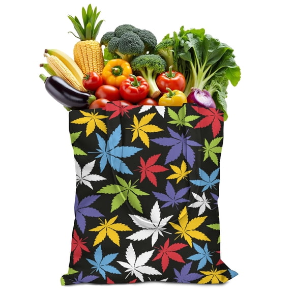 Boho Weed Leaf Canvas Tote Bag, Reusable Rasta Marijuana Leaf Handbag, Eco-Friendly Tie Dye Weed Shopping Bag for Women