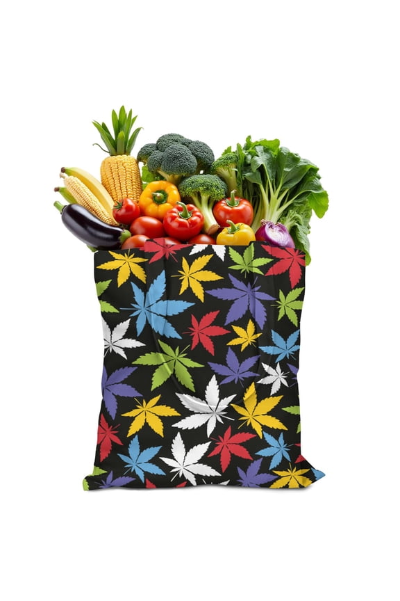Boho Weed Leaf Canvas Tote Bag, Reusable Rasta Marijuana Leaf Handbag, Eco-Friendly Tie Dye Weed Shopping Bag for Women