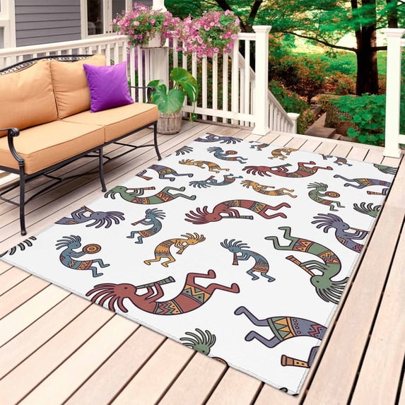 Boho Western Colorful Outdoor Rug 5x8 Ft, Non Slip Washable Area Rug, Vintage Abstract Art Ethnic Tribe Patio Rugs Carpet Runner, Large Floor Mat for Indoor/Outdoor Deck Porch Camping